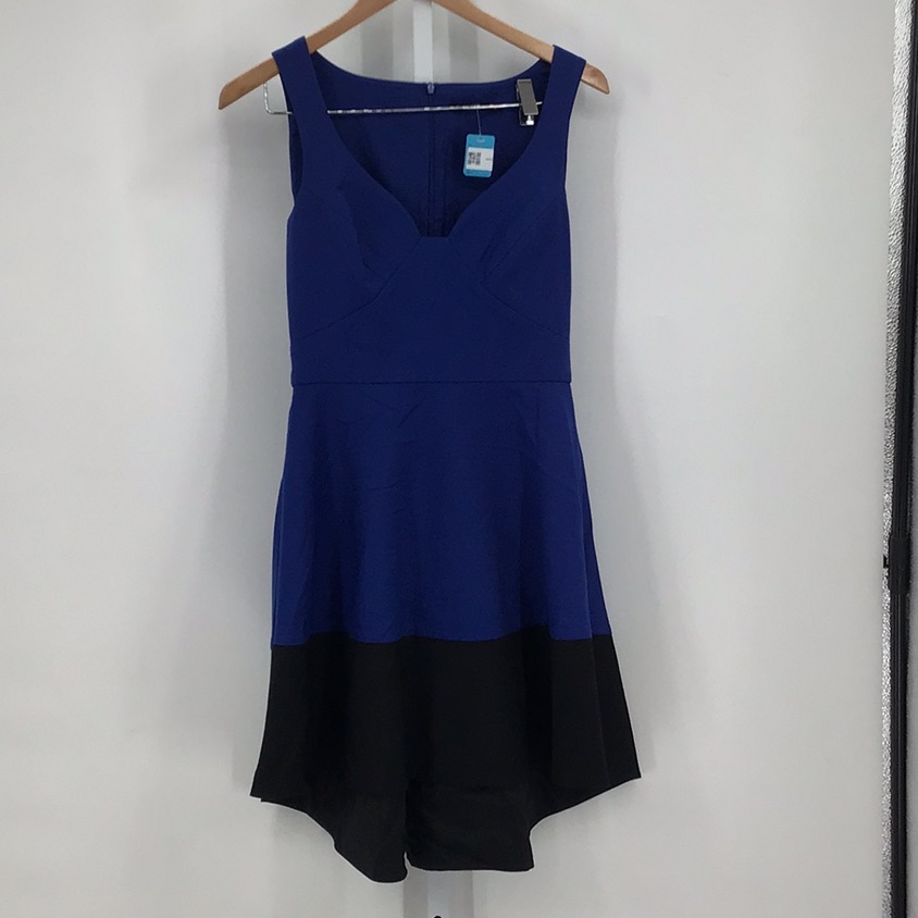 Black Halo Blue And Black Fit-And-Flare Mini Dress